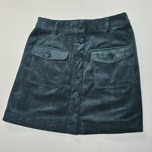Andy & Lucy Paris Corduroy Mini Skirt Button Front Pockets Green Women's L